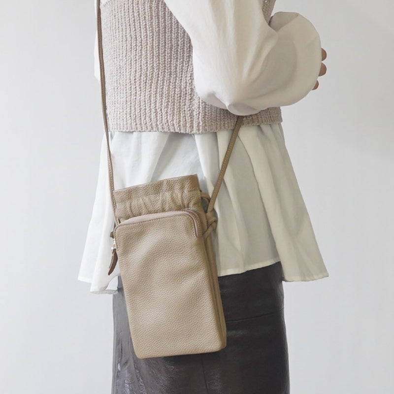 本革巾着スマホポシェット