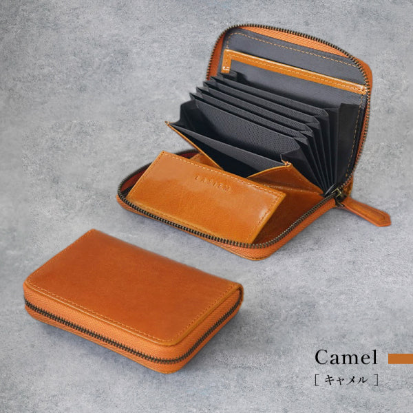 メンズ 高級タンニンなめし牛本革 薄型じゃばらミニ財布