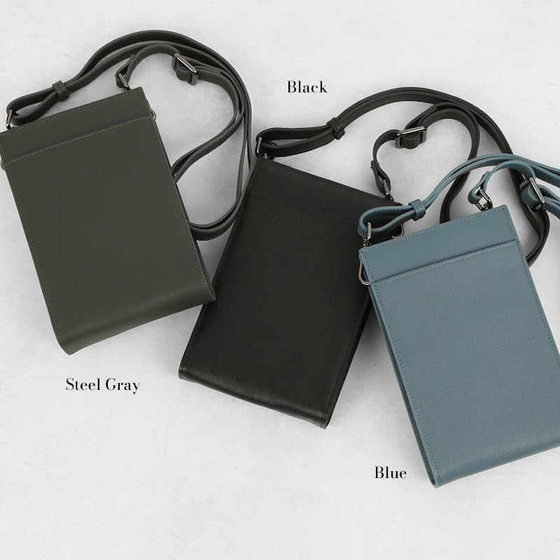 ユニセックス 本革スマホポシェットマチありタイプ