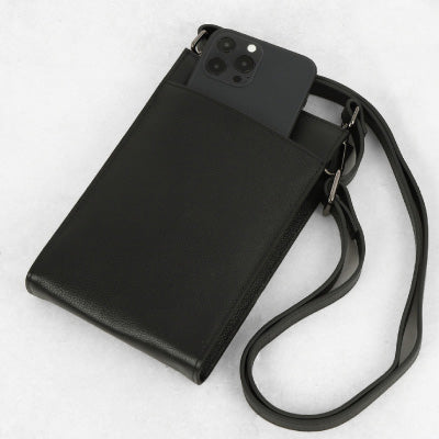 ユニセックス 本革スマホポシェットマチありタイプ