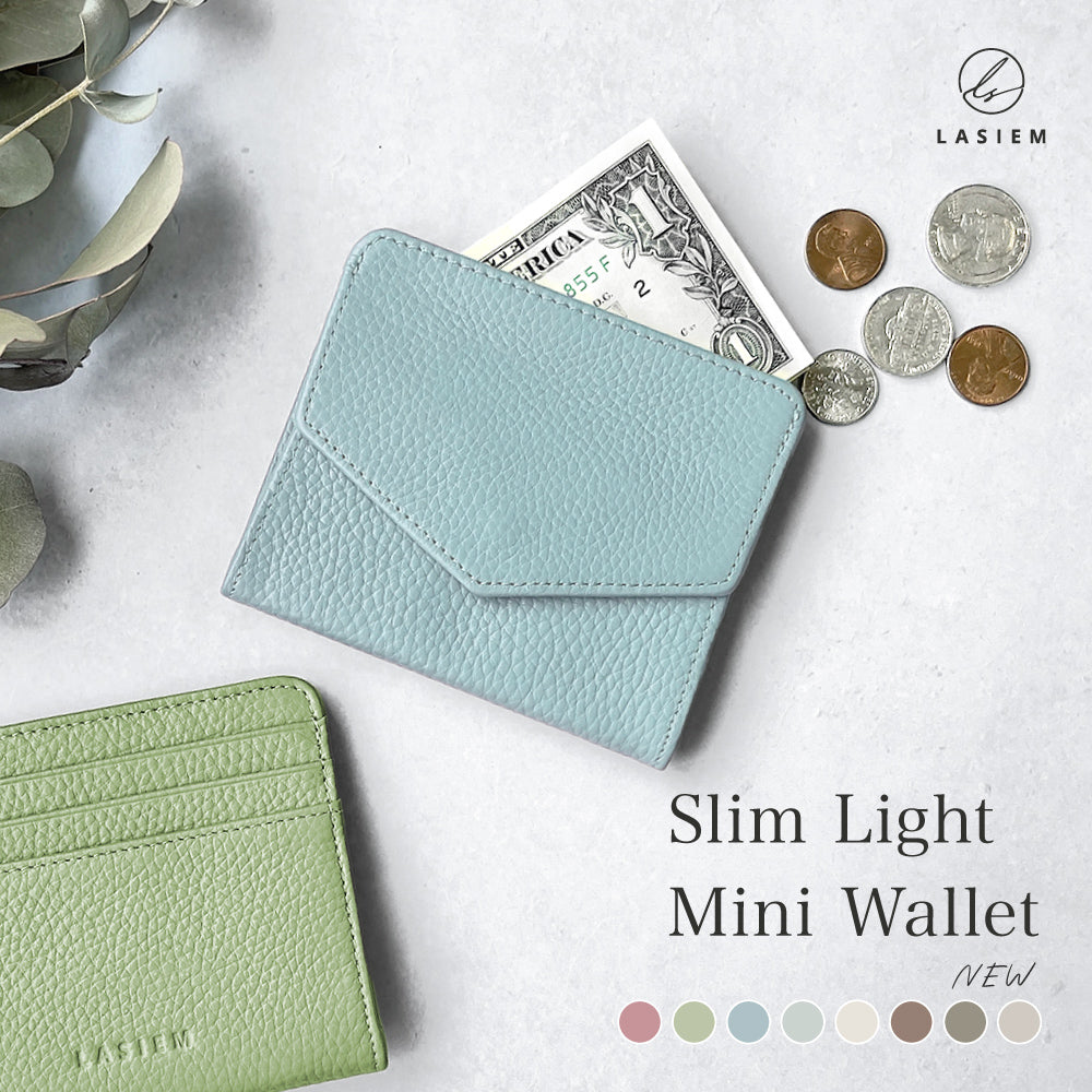 LASIEM(ラシエム) ミニ財布 レディース カードケース 本革 薄型 「小銭入れ付き」 コンパクト 軽量 薄い 軽い 小さい財布 スキミング防止 極薄 ミニウォレット フラグメントケース (アイスブルー)