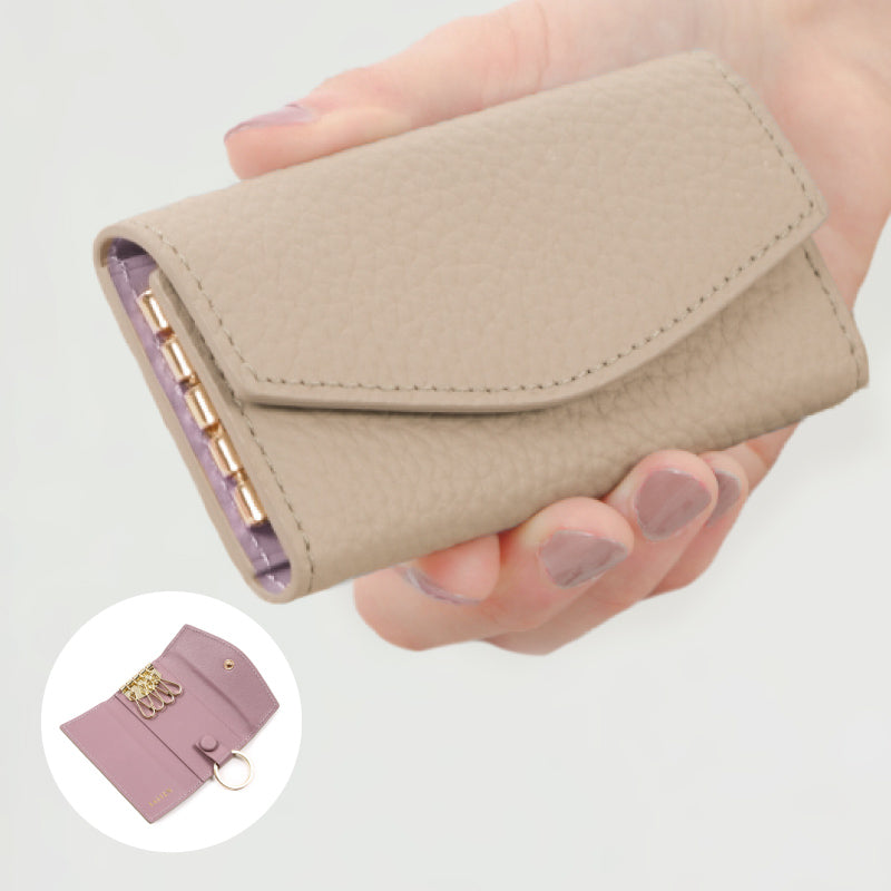 本革バイカラー三つ折りキーケース 4連