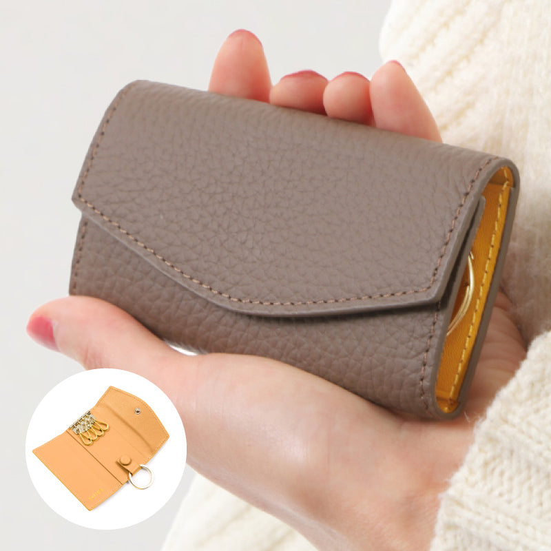 本革バイカラー三つ折りキーケース 4連