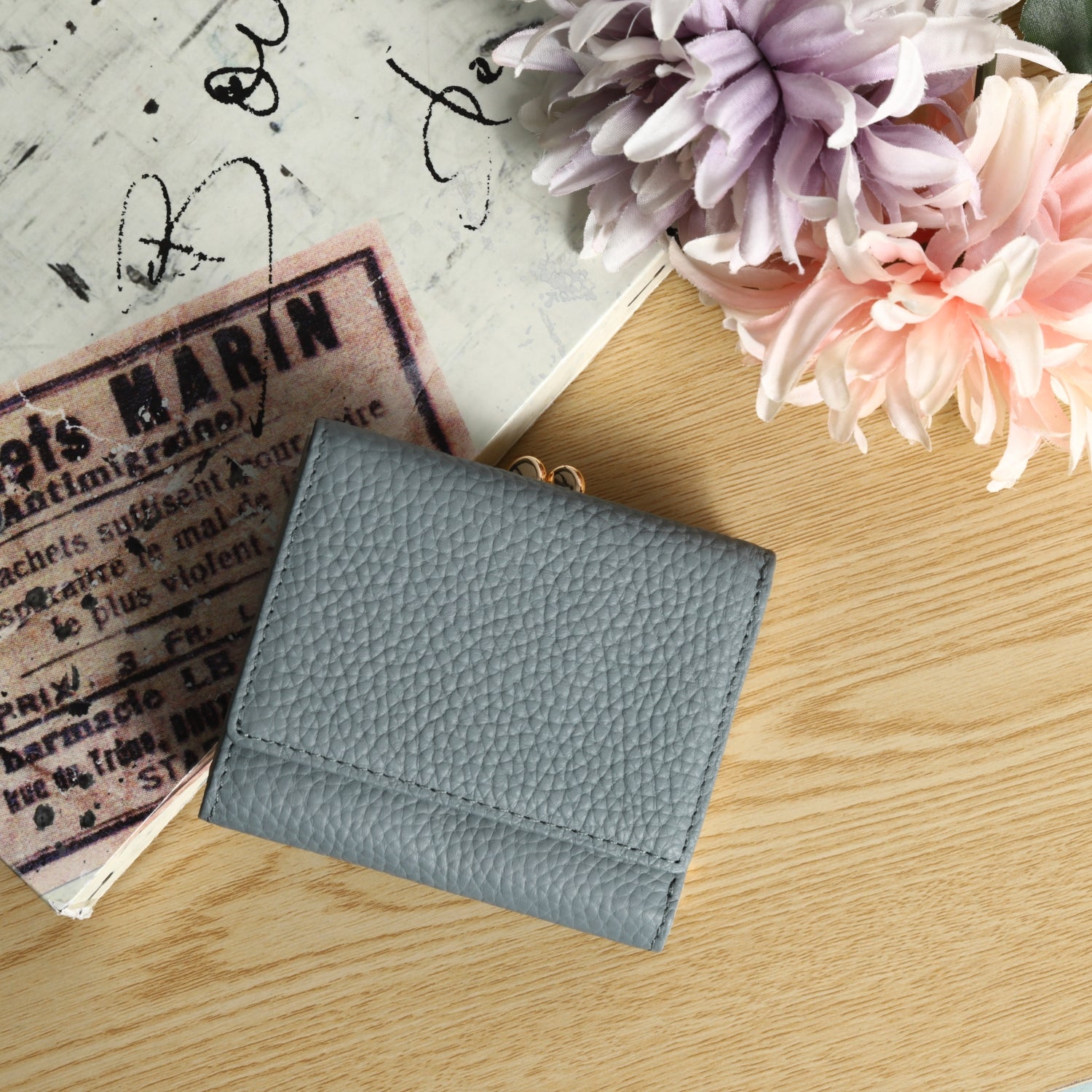 本革バイカラーがま口ミニ財布