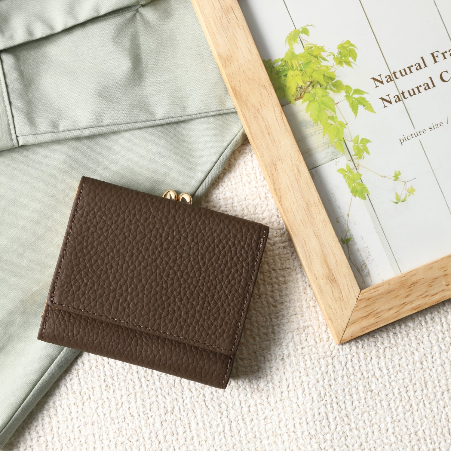 本革バイカラーがま口ミニ財布