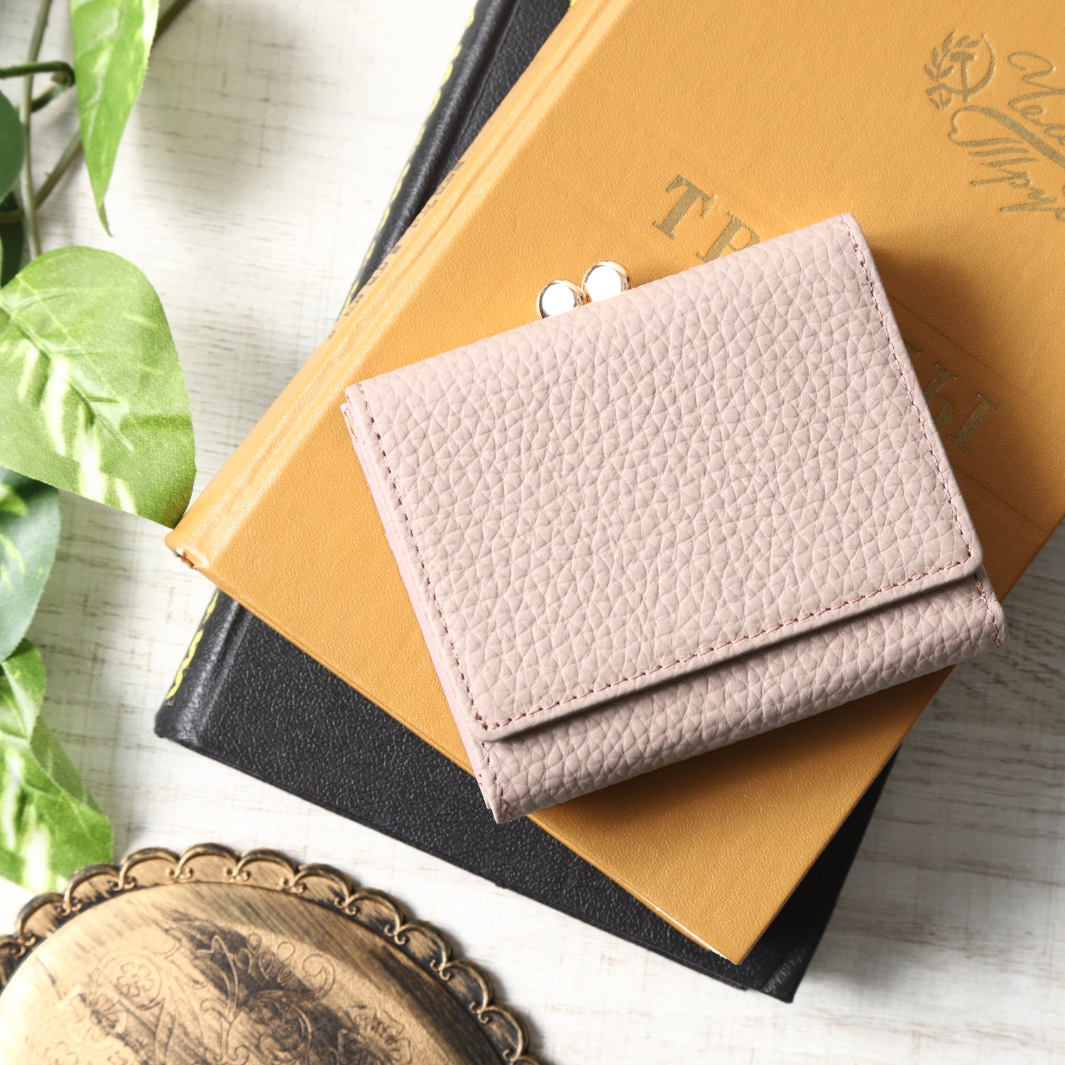 本革バイカラーがま口ミニ財布