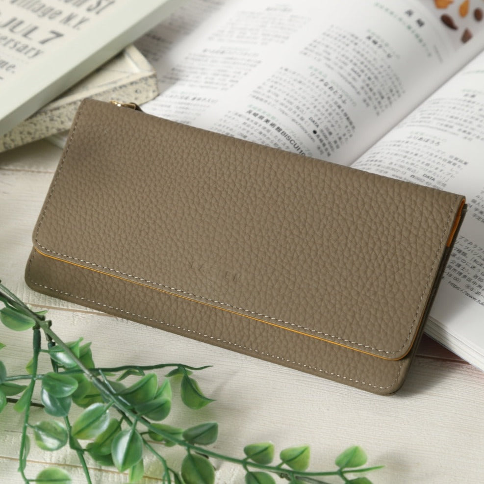 本革バイカラー超薄型かぶせ蓋式長財布