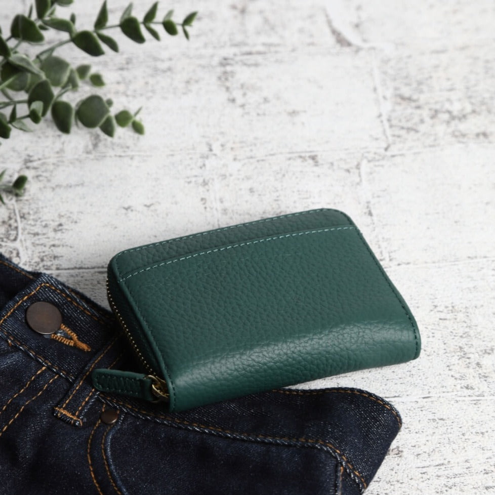 LASIEM(ラシエム) 「お札を折らずに収納できる」 ミニ財布 カードケース レディース 本革 スキミング防止 コインスルー 財布 (グレージュ)