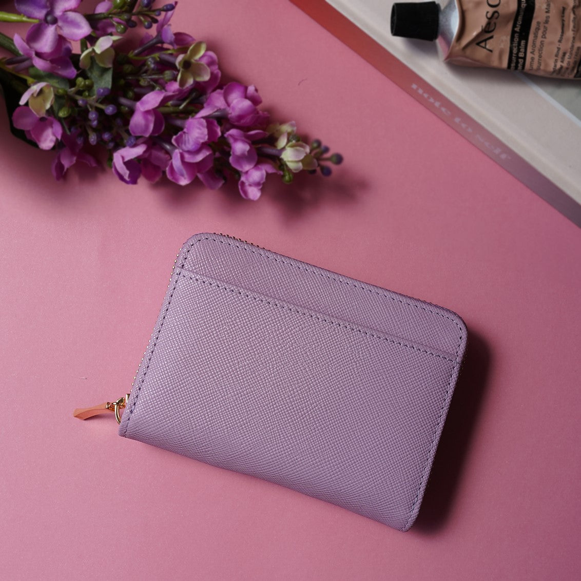 本革お札が折れないじゃばら式お花カラーのミニ財布