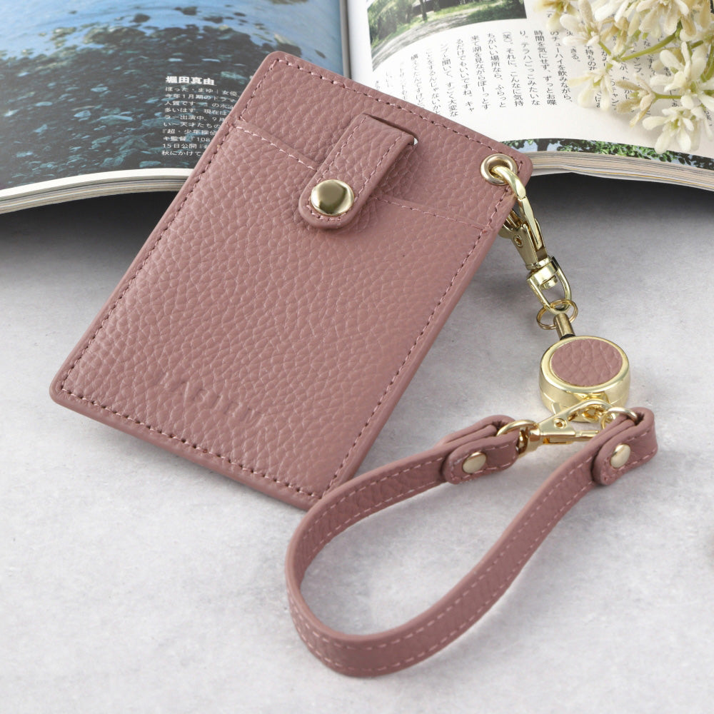 本革リールストラップ付きパスケース