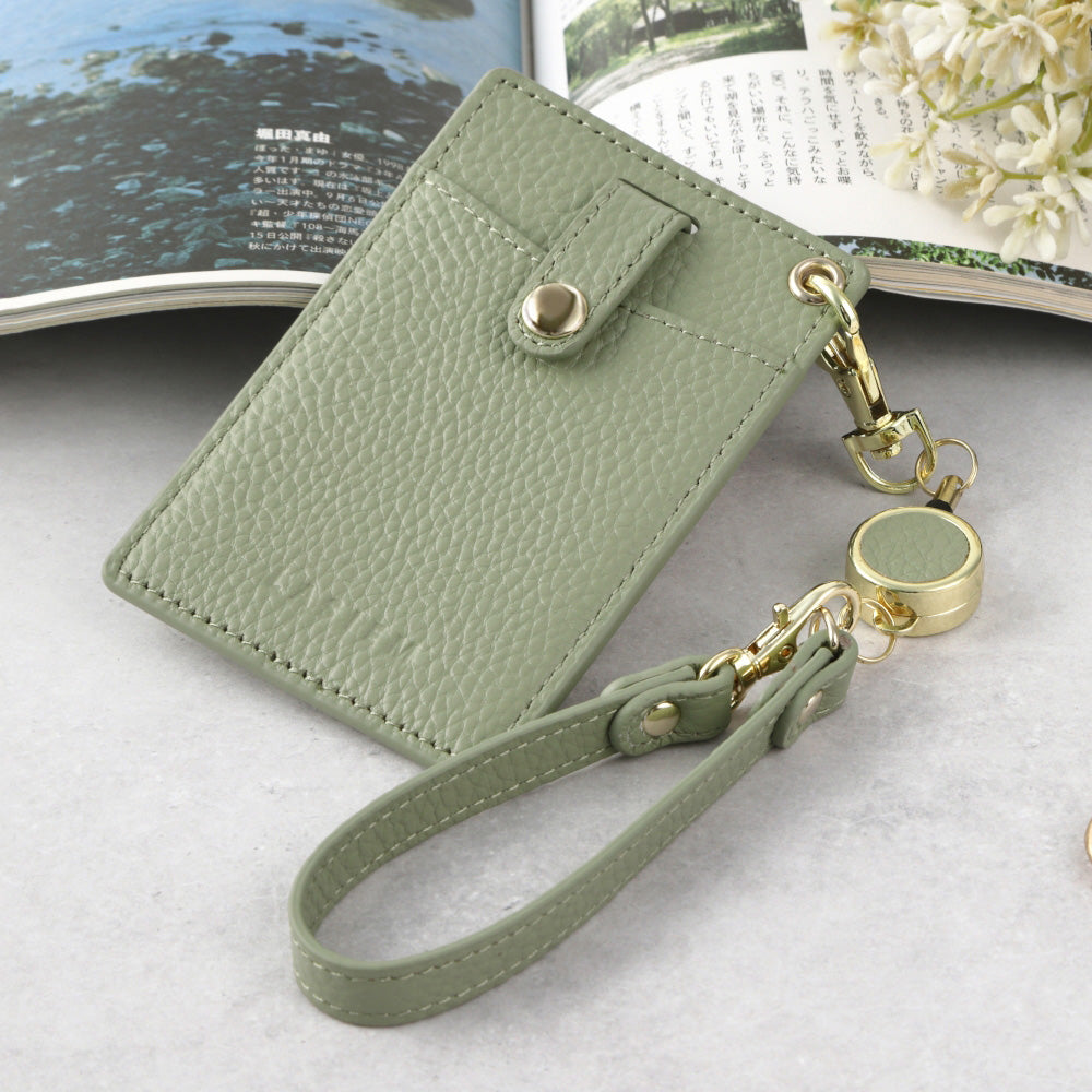 本革リールストラップ付きパスケース