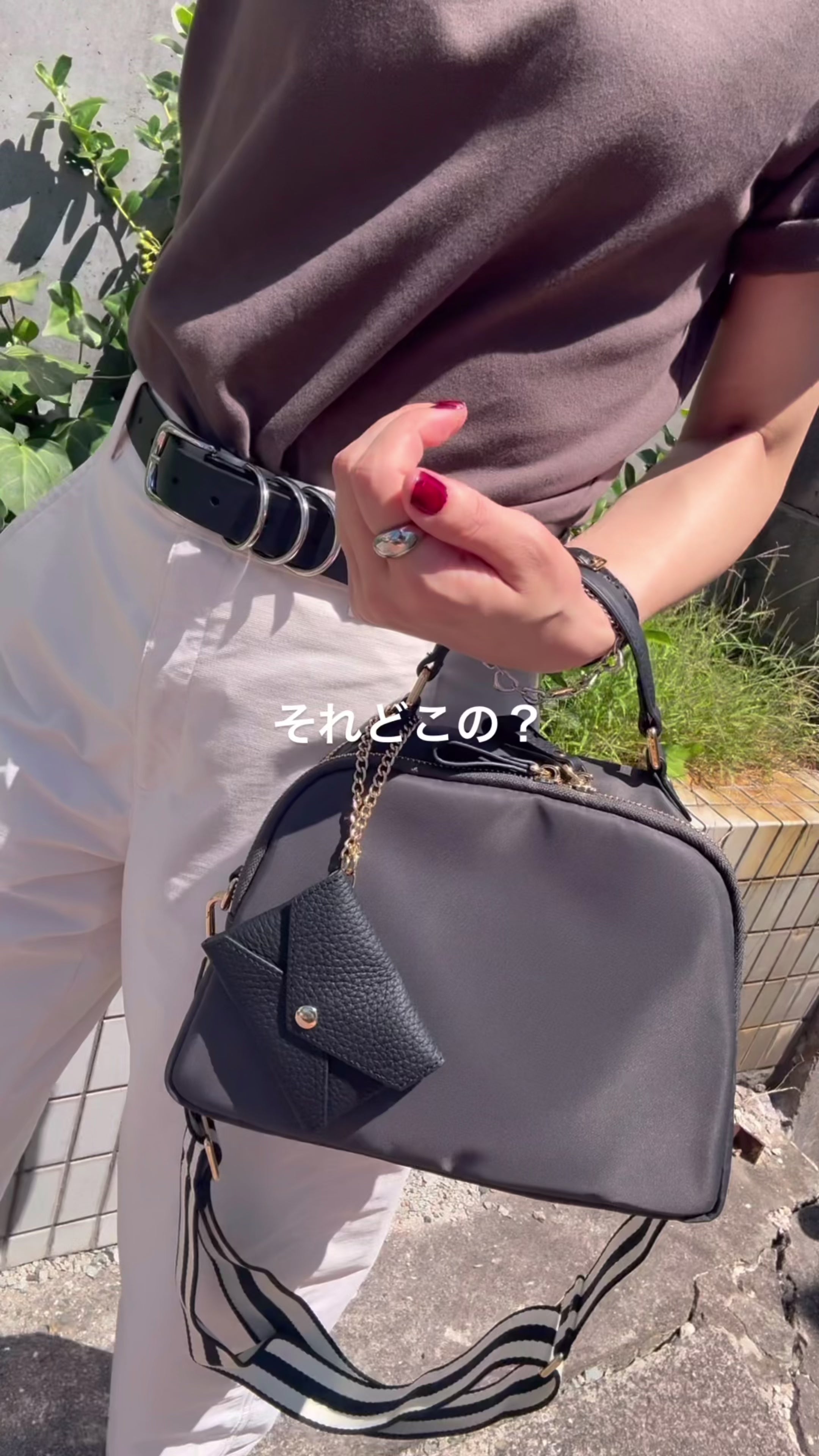 ナイロン×本革 ショルダーバッグ ミニポーチ付き