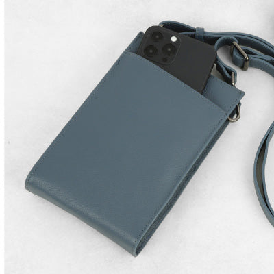 ユニセックス　本革スマホポシェットマチありタイプ