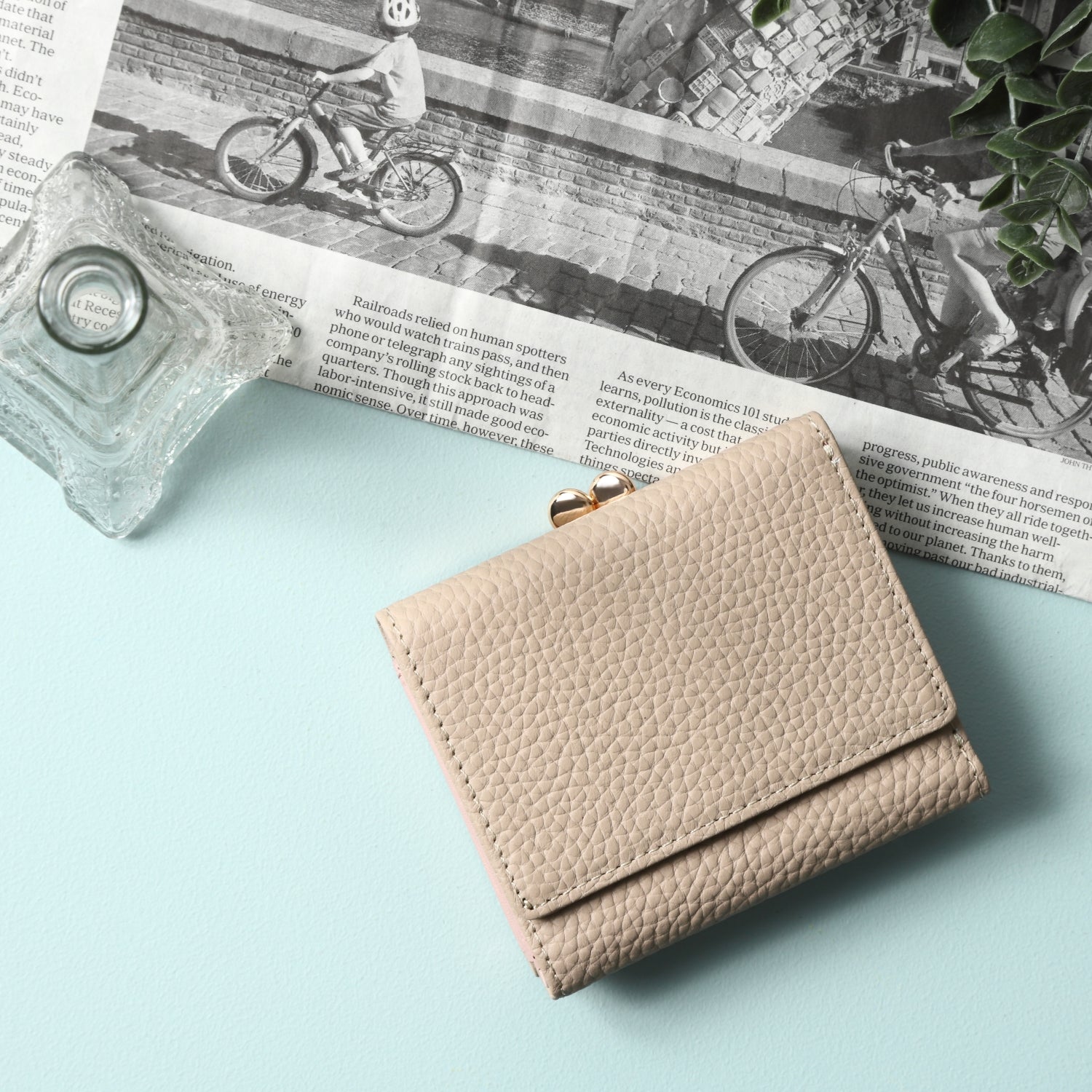 本革バイカラーがま口ミニ財布