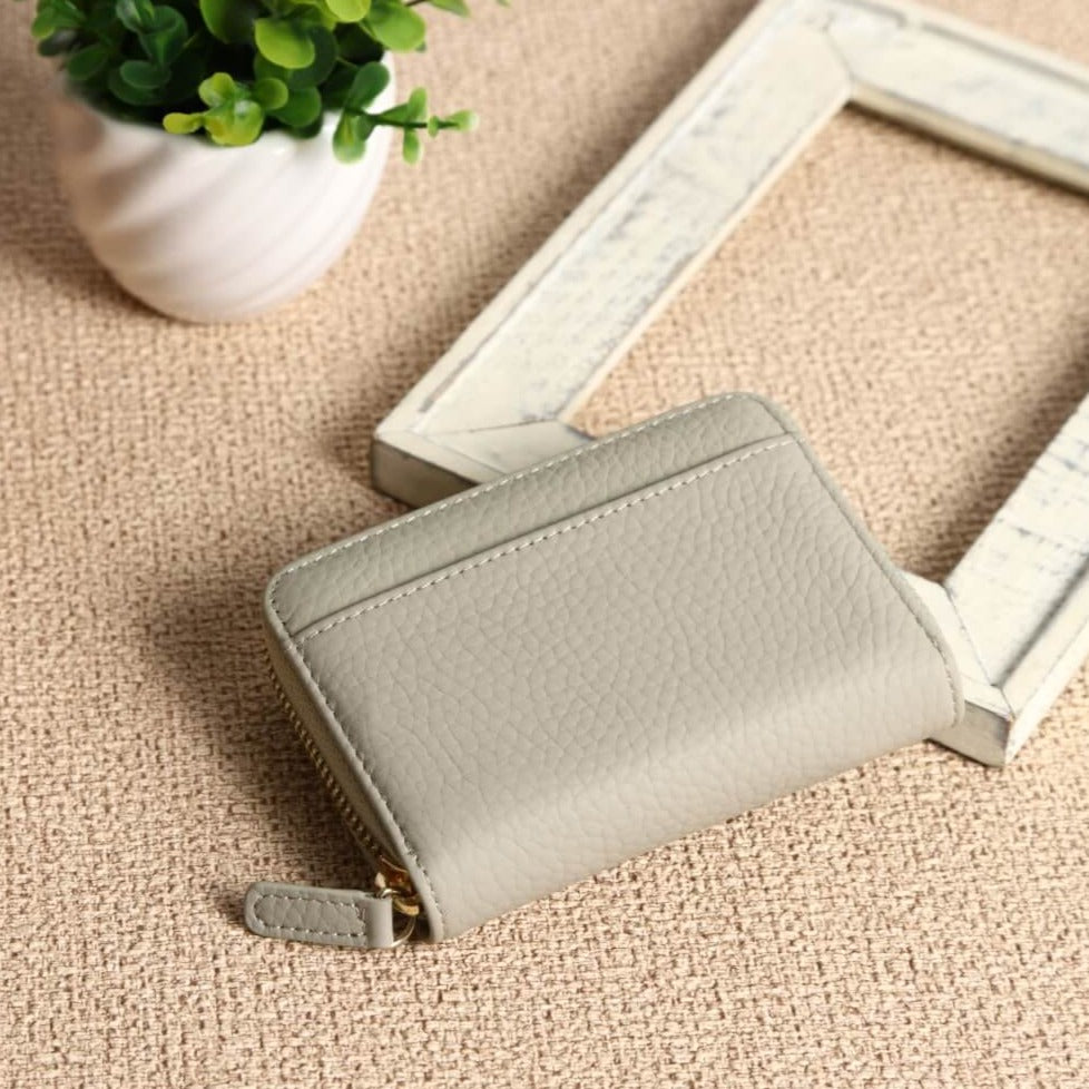 LASIEM(ラシエム) 「お札を折らずに収納できる」 ミニ財布 カードケース レディース 本革 スキミング防止 コインスルー 財布 (グレージュ)