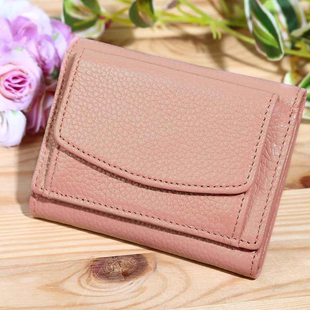 コンパクト 財布 ピンク色 小銭入 くすみカラー  三つ折り 本皮