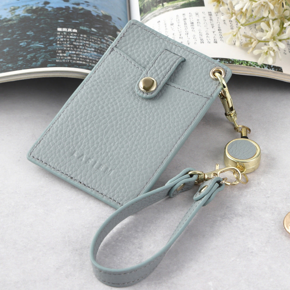 本革リールストラップ付きパスケース